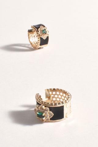 Regal Pattern Front Mini Hoops - Black Gold