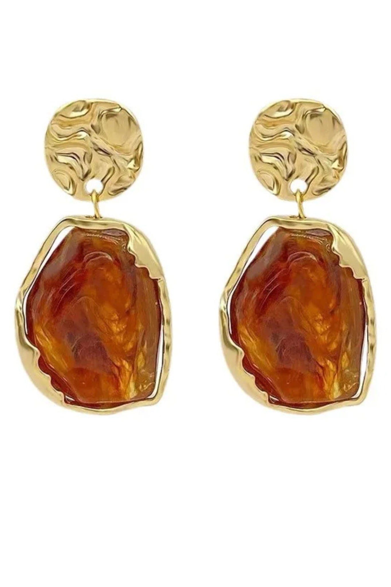 Resin Drop Earrings - Gold-Coffee