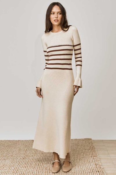 Rhythm Stripe Knit Dress - Oat Coffee