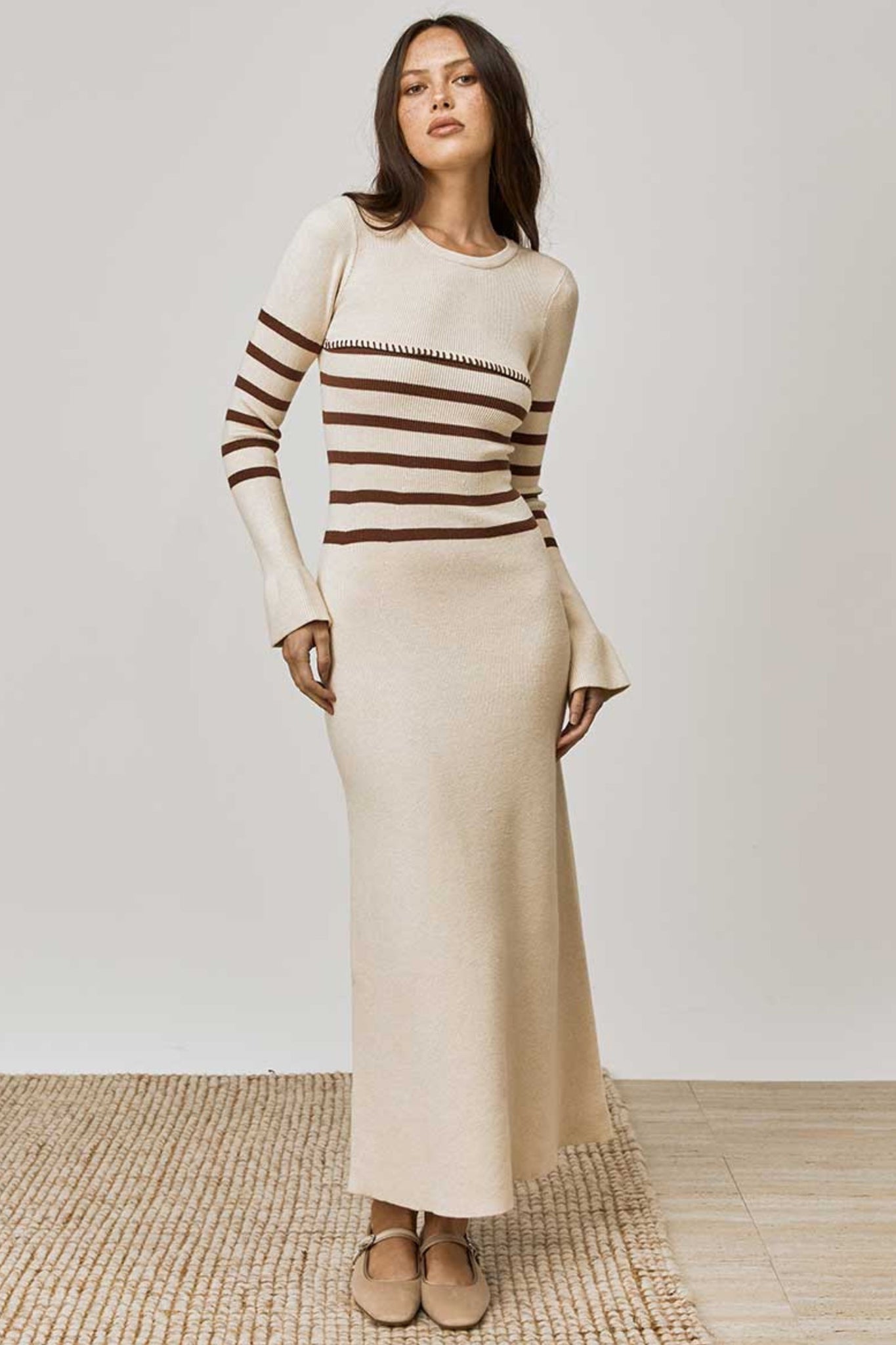 Rhythm Stripe Knit Dress - Oat Coffee