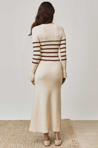 Rhythm Stripe Knit Dress - Oat Coffee