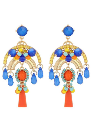 Rio Beaded Chandelier Earrings - Blue Orange