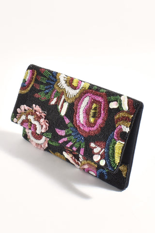 Rio Floral Beaded Statement Clutch - Black Multi