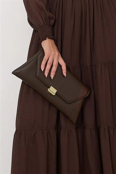 Rona Clasp Front Clutch - Chocolate