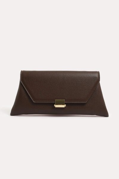 Rona Clasp Front Clutch - Chocolate