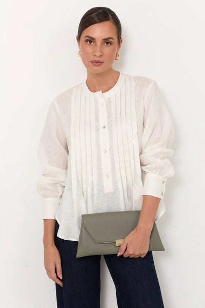 Rona Clasp Front Clutch - Khaki
