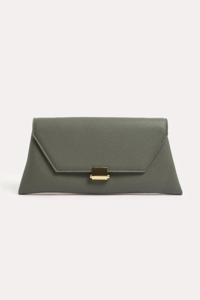 Rona Clasp Front Clutch - Khaki