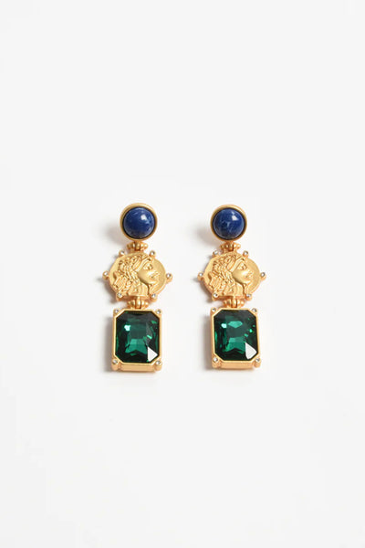 Royal Coin Centre Event Earrings - Blue Green Gold