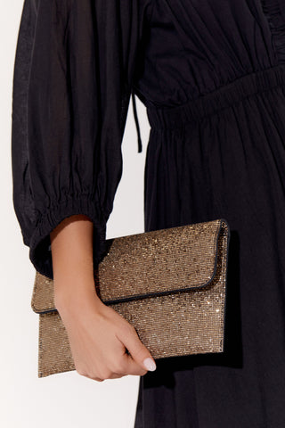 Ruby Rhinestone Fold Over Clutch - Gold