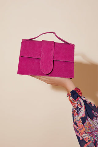 Rylee Faux Suede Foldover Event Bag - Fuchsia Pink