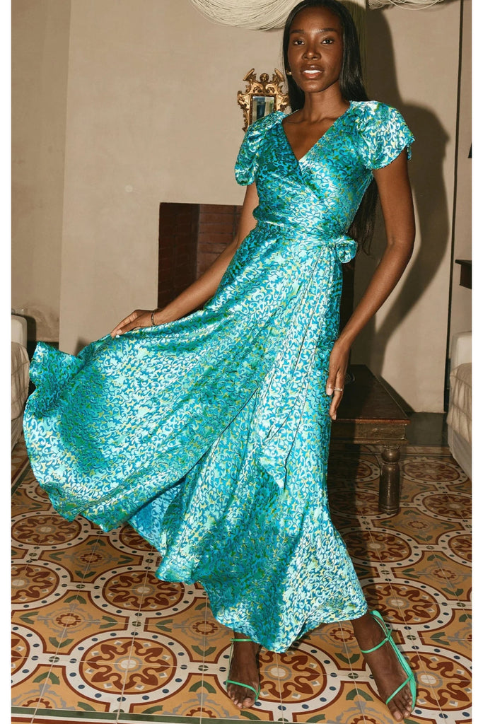 SACHA DRAKE Siren Sea Maxi Wrap Dress - Aqua Turquoise Smoke & Mirrors Boutique SACHA DRAKE Siren Sea Maxi Wrap Dress - Aqua Turquoise Smoke & Mirrors Boutique