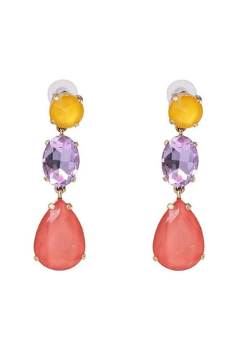Sarah Trio Crystal Drop Earrings - Pink Purple Yellow