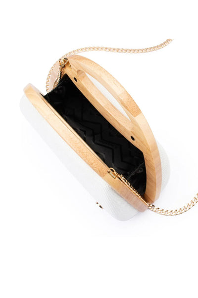 Sarah Wooden Frame Bag - White