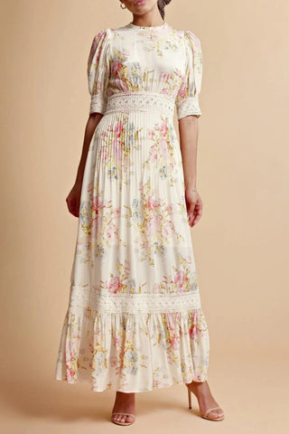 Satin Embroidery Dress - Antique