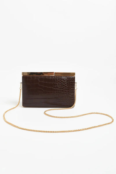 Savina Croc Structured Clutch - Chocolate