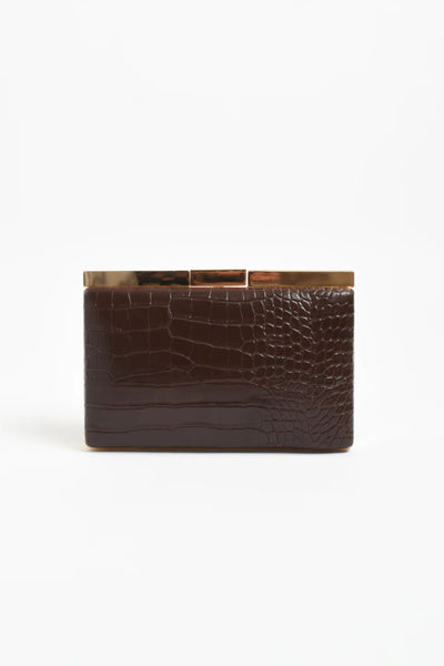 Savina Croc Structured Clutch - Chocolate