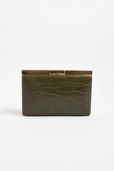 Savina Croc Structured Clutch - Khaki