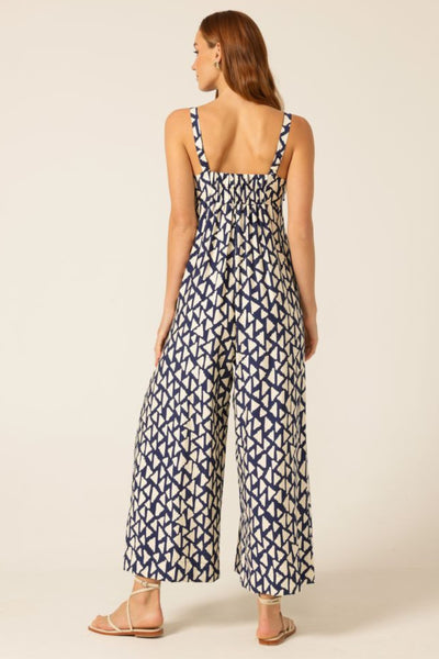 Seaside Muse Jumpsuit - Navy Cream Abstract