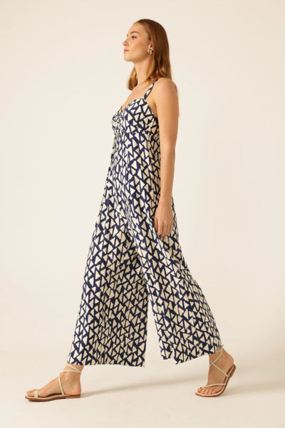 Seaside Muse Jumpsuit - Navy Cream Abstract