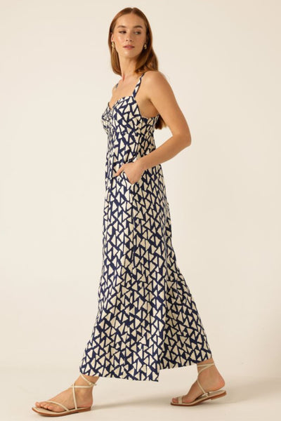 Seaside Muse Jumpsuit - Navy Cream Abstract
