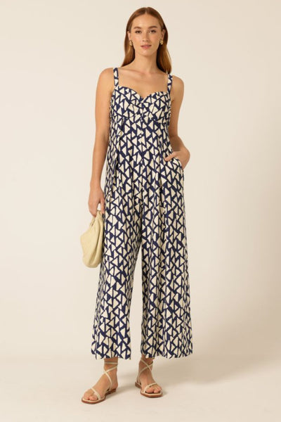 Seaside Muse Jumpsuit - Navy Cream Abstract