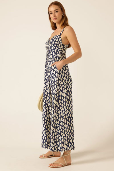 Seaside Muse Jumpsuit - Navy Cream Abstract