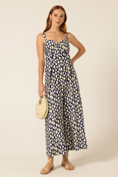Seaside Muse Jumpsuit - Navy Cream Abstract
