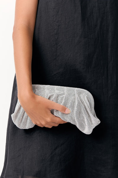 Selena Rhinestone Dumpling Clutch - Gunmetal Black