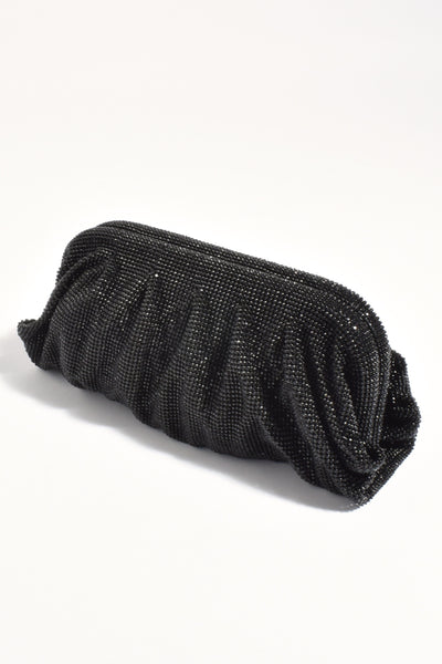 Selena Rhinestone Dumpling Clutch - Gunmetal Black