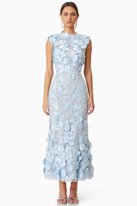 Selene 3D Flower Cocktail Midi Dress - Blue