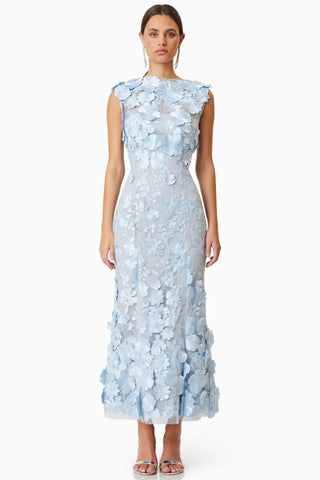 Selene 3D Flower Cocktail Midi Dress - Blue