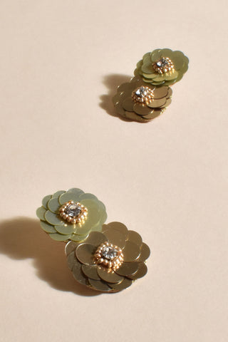 Sequin Floral Drop Earrings - Gold