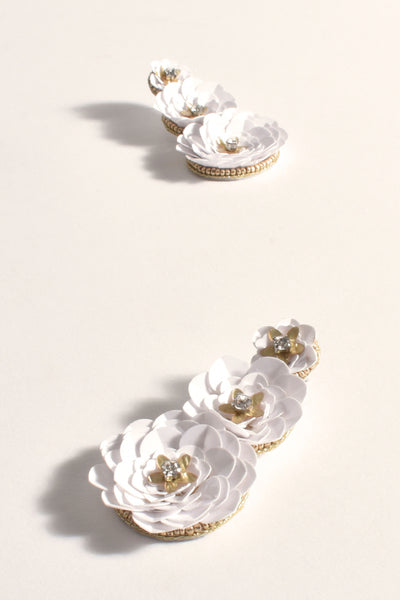 Sequin Floral Event Earrings - White