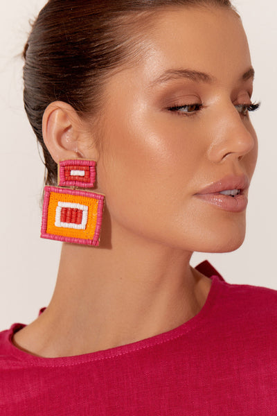 Sequin Geo Earrings - Fuchsia Orange