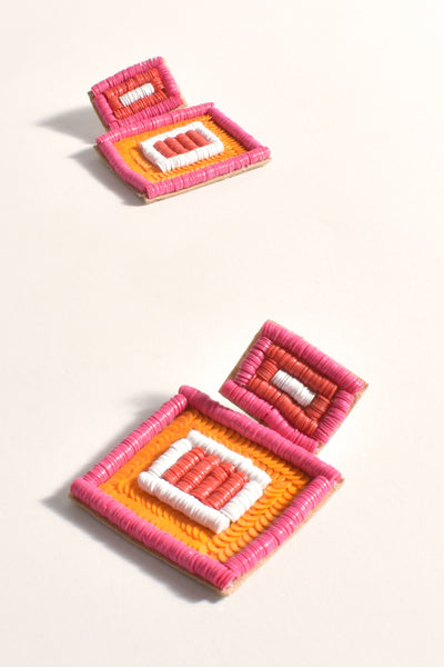 Sequin Geo Earrings - Fuchsia Orange