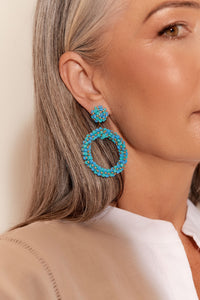 Sequin Ring Front Event Earrings - Aqua Blue