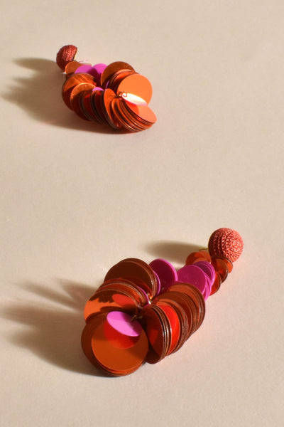 Sequinned Cocktail Earrings - Fuchsia Orange