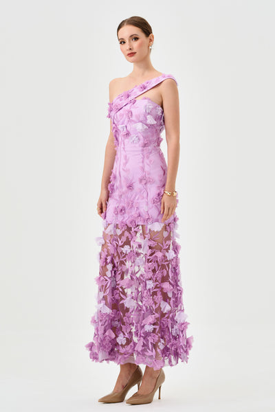 Shayan One Shoulder Midaxi - Purple Ombre