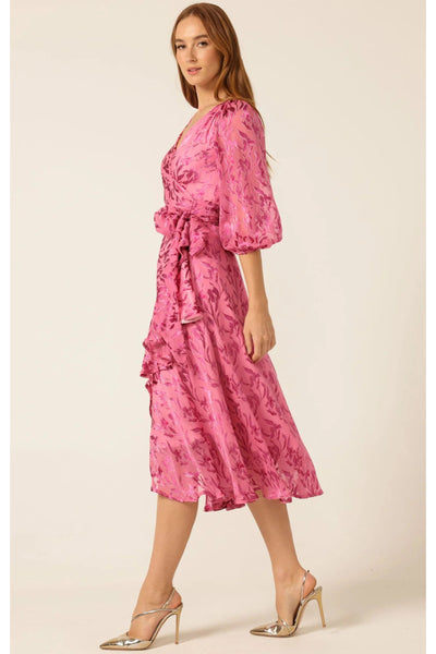 Sherbet Breeze Midi Wrap Dress - Magenta Botanical