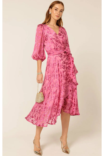 Sherbet Breeze Midi Wrap Dress - Magenta Botanical