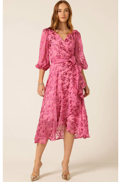 Sherbet Breeze Midi Wrap Dress - Magenta Botanical