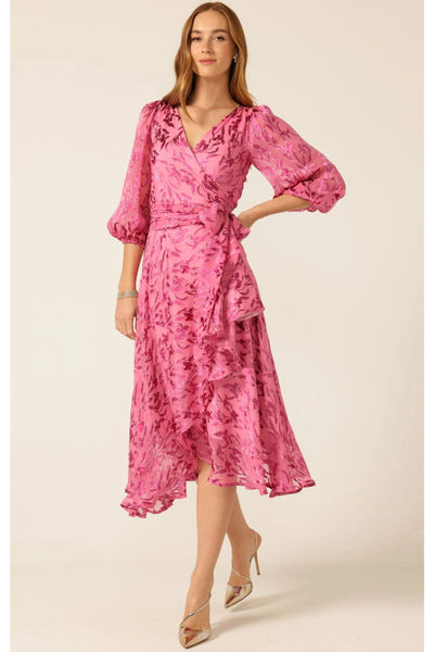 Sherbet Breeze Midi Wrap Dress - Magenta Botanical