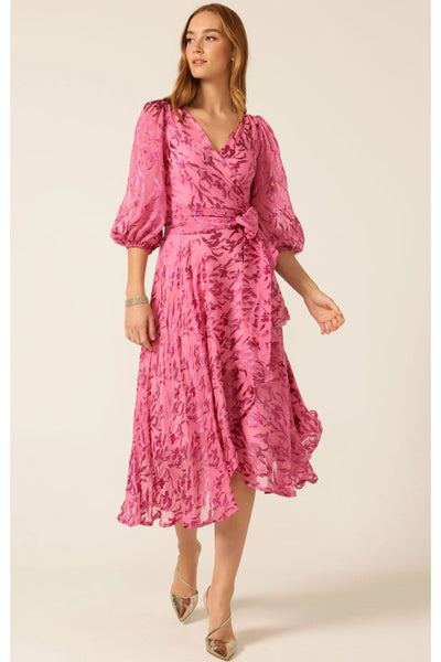 Sherbet Breeze Midi Wrap Dress - Magenta Botanical