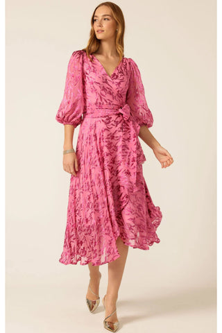 Sherbet Breeze Midi Wrap Dress - Magenta Botanical