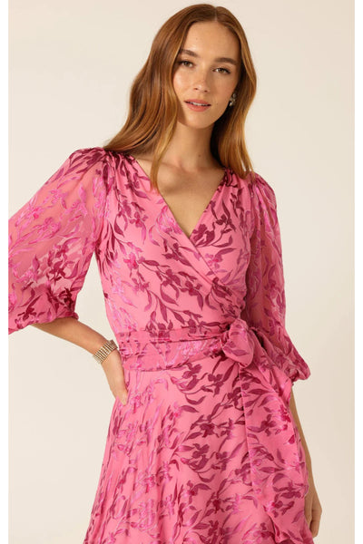 Sherbet Breeze Midi Wrap Dress - Magenta Botanical