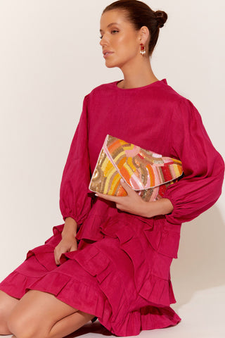 Sicilian Spring Beaded Flapover Clutch - Multi