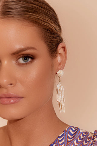 Sierra Short Tassel Earrings - Cream