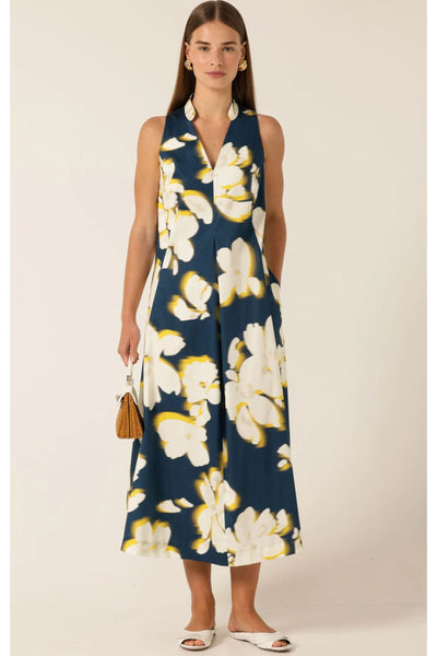 Simone Midi Dress - Navy Yellow Black