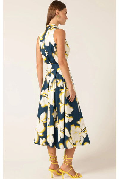 Simone Midi Dress - Navy Yellow Black