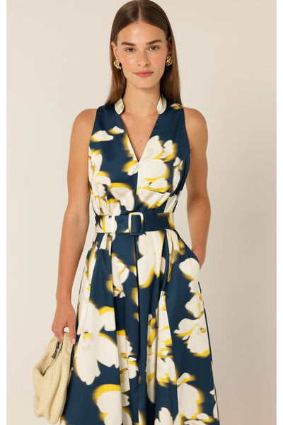 Simone Midi Dress - Navy Yellow Black
